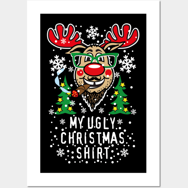 189 Deer Reindeer Rudolph beard cigar My Ugly Christmas Wall Art by Margarita7